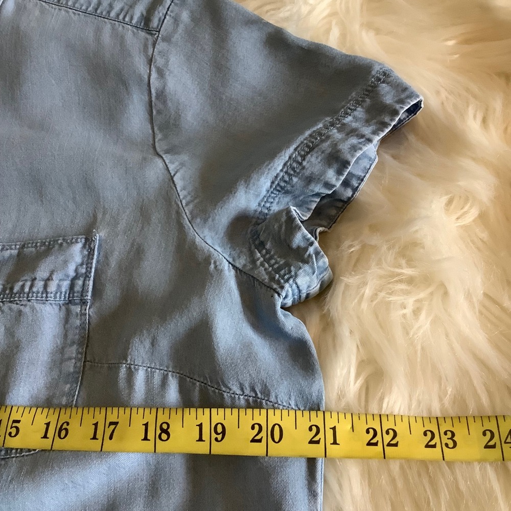 J. Jill Denim Tencel Lyocell Shirt Dress Blue Short Sleeve Button Front M Tall - Picture 11 of 16